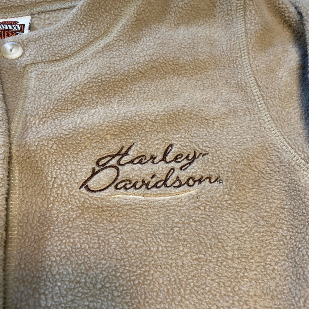 Vintage Y2K Harley-Davidson Beige Fleece Cardigan Button Front Embroidered Small - Picture 3 of 6